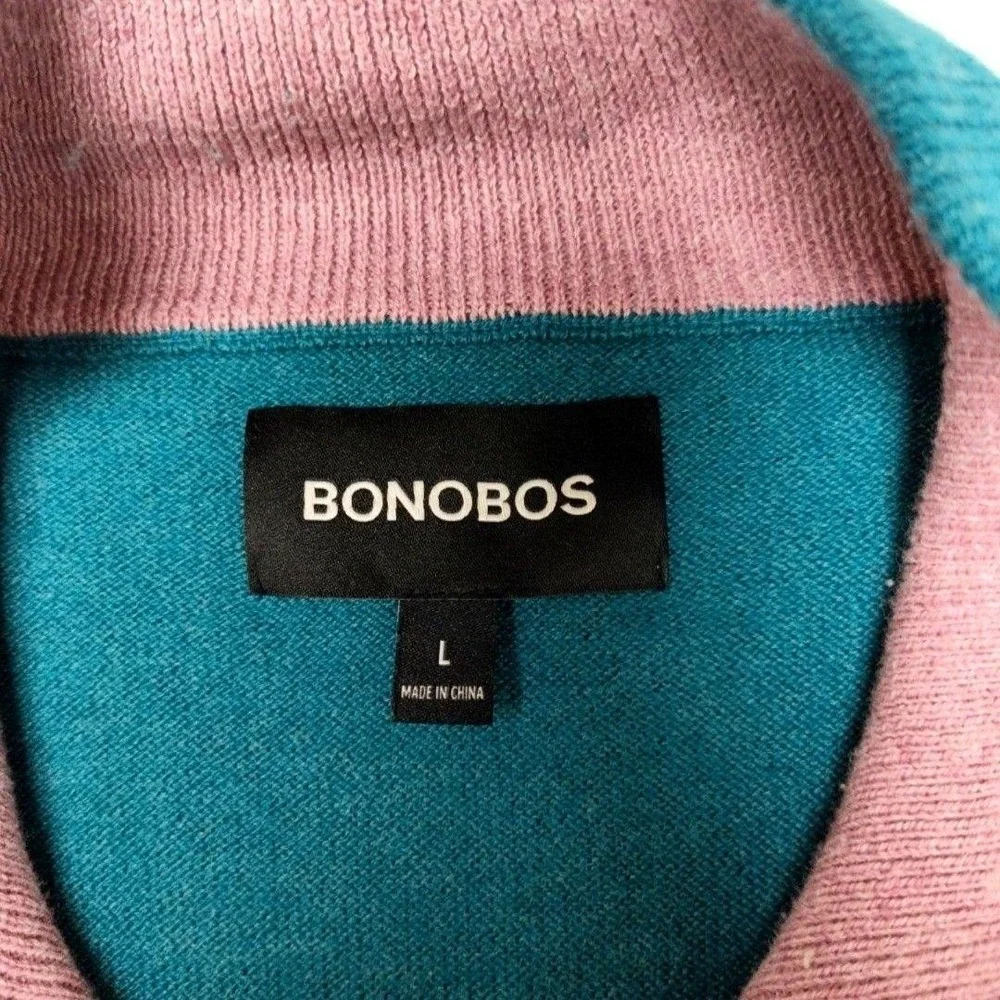Bonobos Sweater Mens L Green 1/4 Zip Pullover Striped Cotton Polyester Knit Work